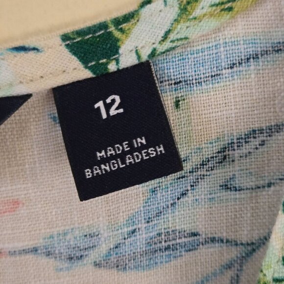 Lands' End NWOT Flutter Sleeve Linen Romper Antique Alabaster FloralPalm Size 12 - Picture 10 of 13